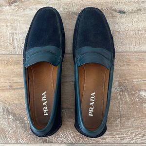 Prada Mens Navy Blue Suede Loafers Size 11